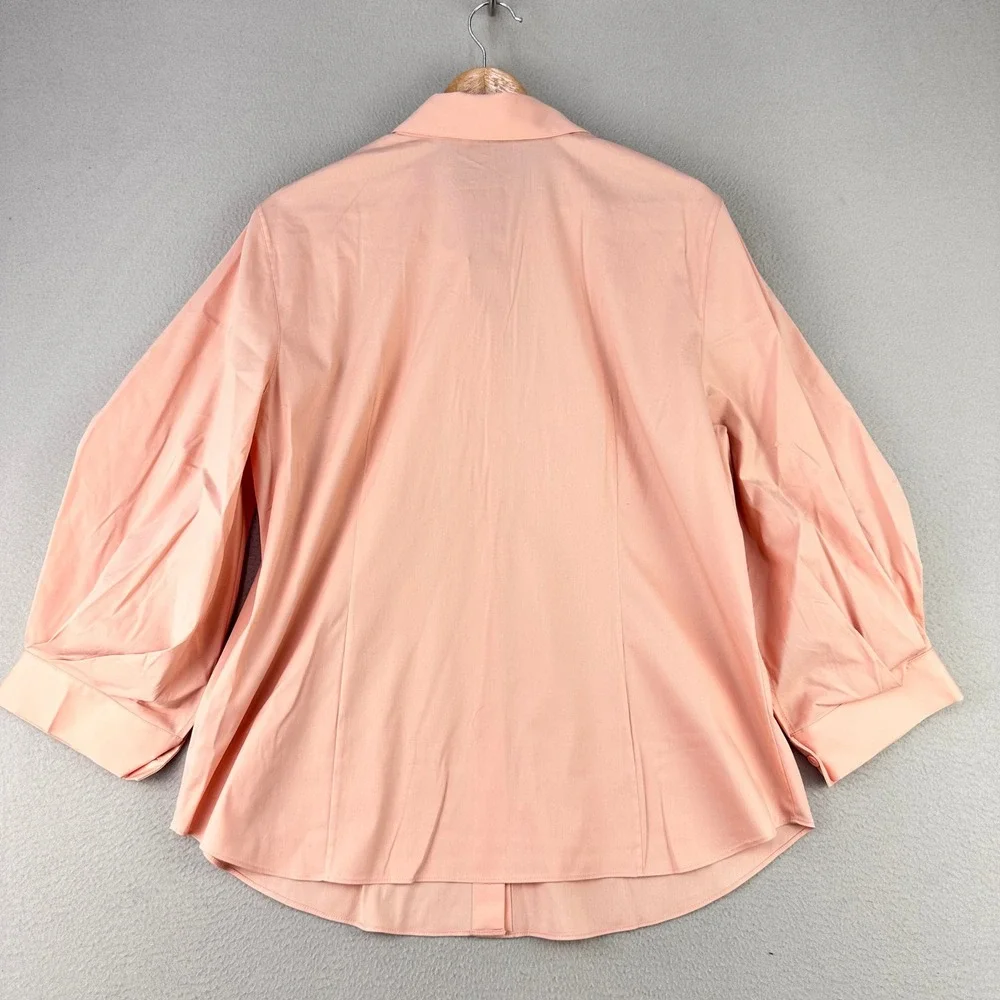 Lafayette 148 New York Button Down Shirt Blouse Womens 12 Pink Career Puff Sleev - Picture 7 of 8